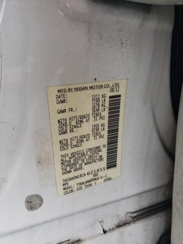 2012 Nissan Armada Sv VIN: 5N1BA0NE8CN621855 Lot: 85297935