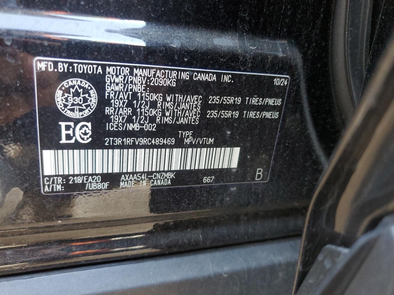 2024 Toyota Rav4 Xle VIN: 2T3R1RFV9RC489469 Lot: 85562365