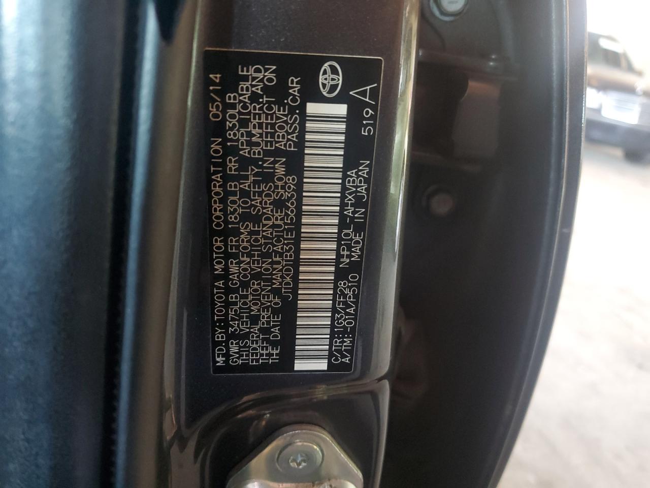 2014 Toyota Prius C VIN: JTDKDTB31E1566398 Lot: 90387555