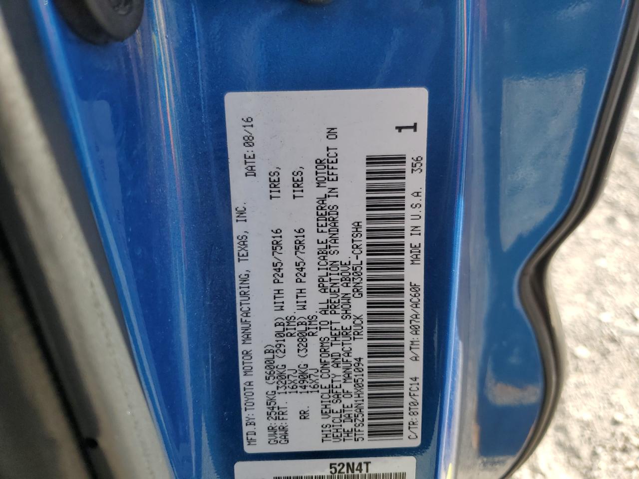 2017 Toyota Tacoma Access Cab VIN: 5TFSZ5AN1HX051094 Lot: 87091995