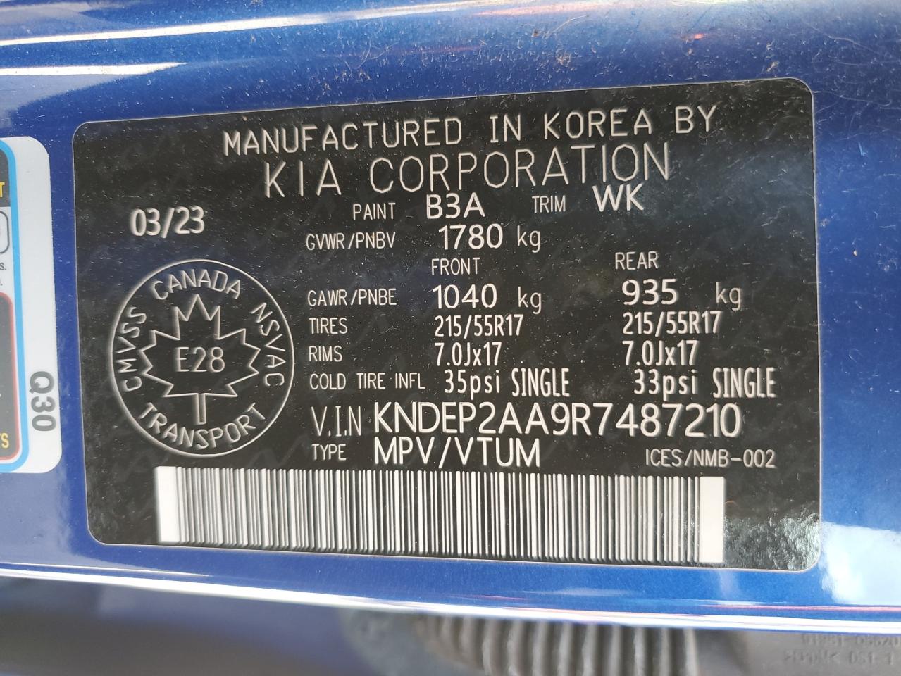 2024 Kia Seltos Lx VIN: KNDEP2AA9R7487210 Lot: 84575345