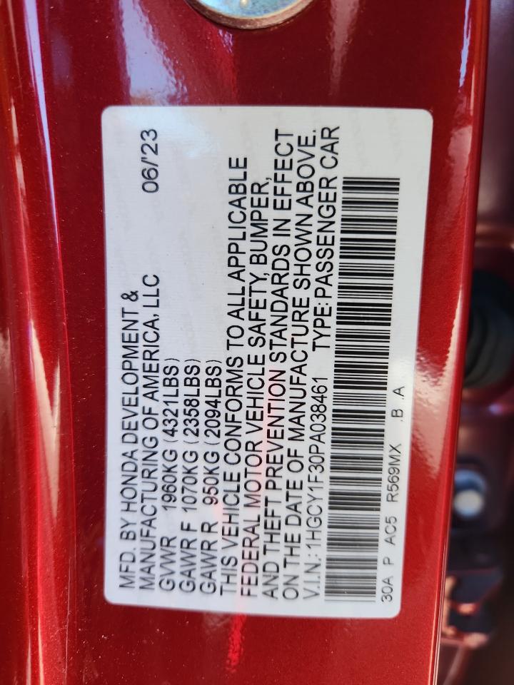 2023 Honda Accord Ex VIN: 1HGCY1F30PA038461 Lot: 85155915