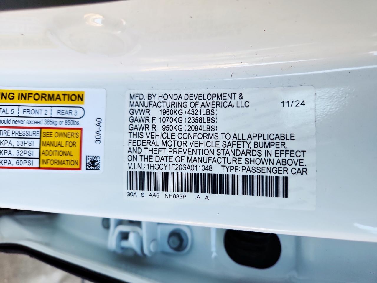 2025 Honda Accord Lx VIN: 1HGCY1F20SA011048 Lot: 84812245