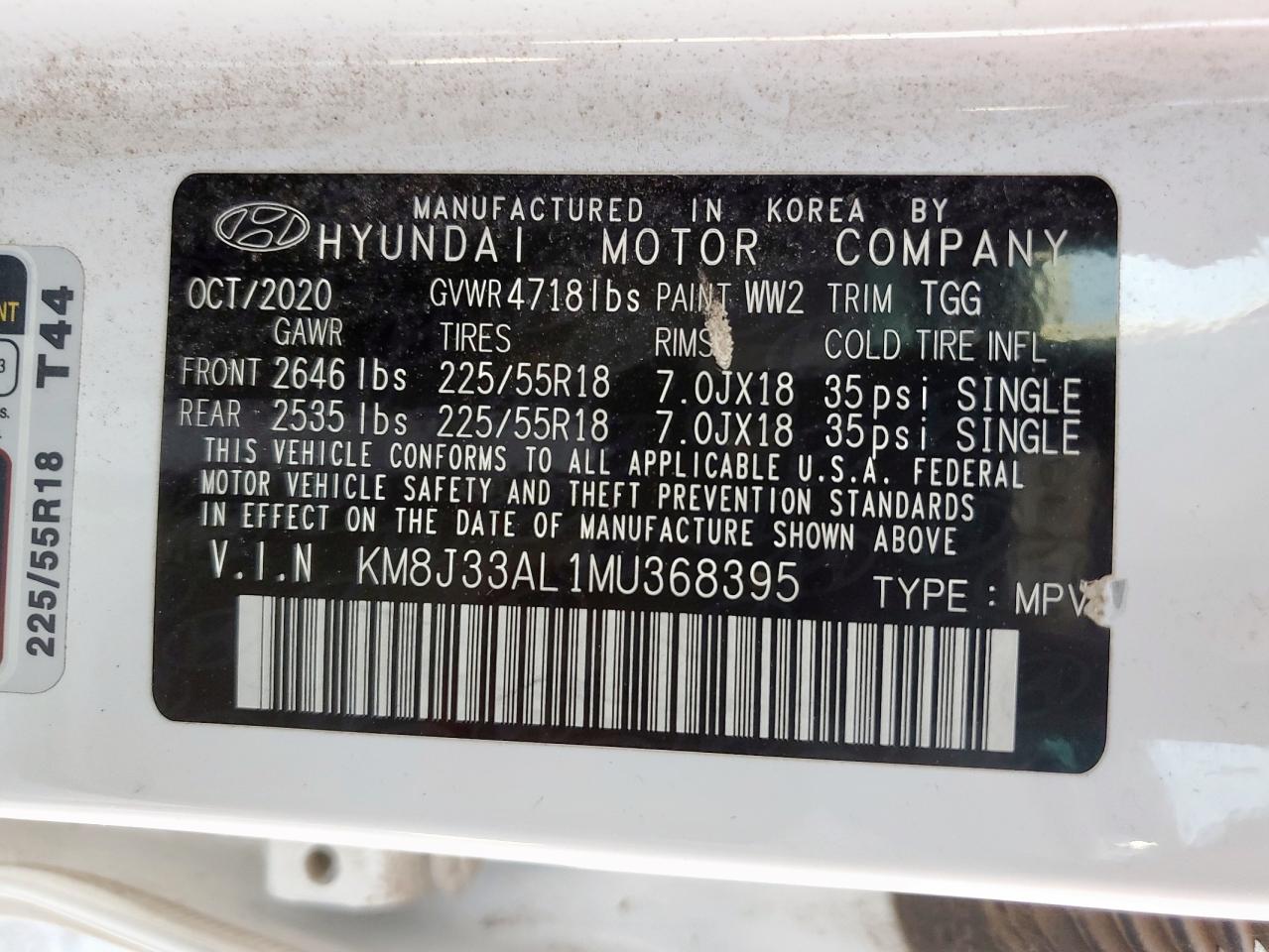 2021 Hyundai Tucson Limited VIN: KM8J33AL1MU368395 Lot: 85473605