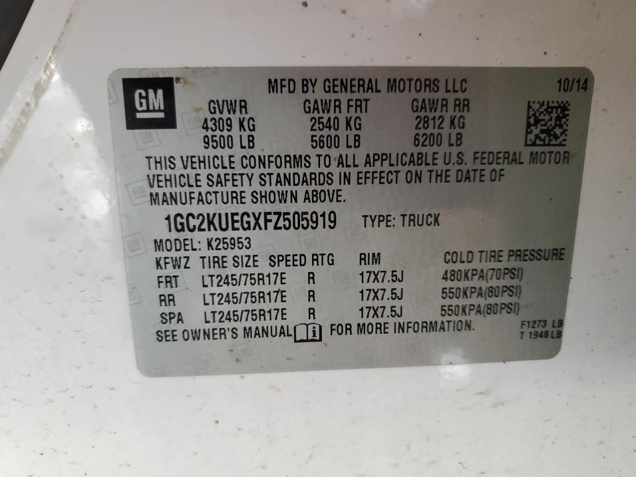 2015 Chevrolet Silverado K2500 Heavy Duty VIN: 1GC2KUEGXFZ505919 Lot: 84991685