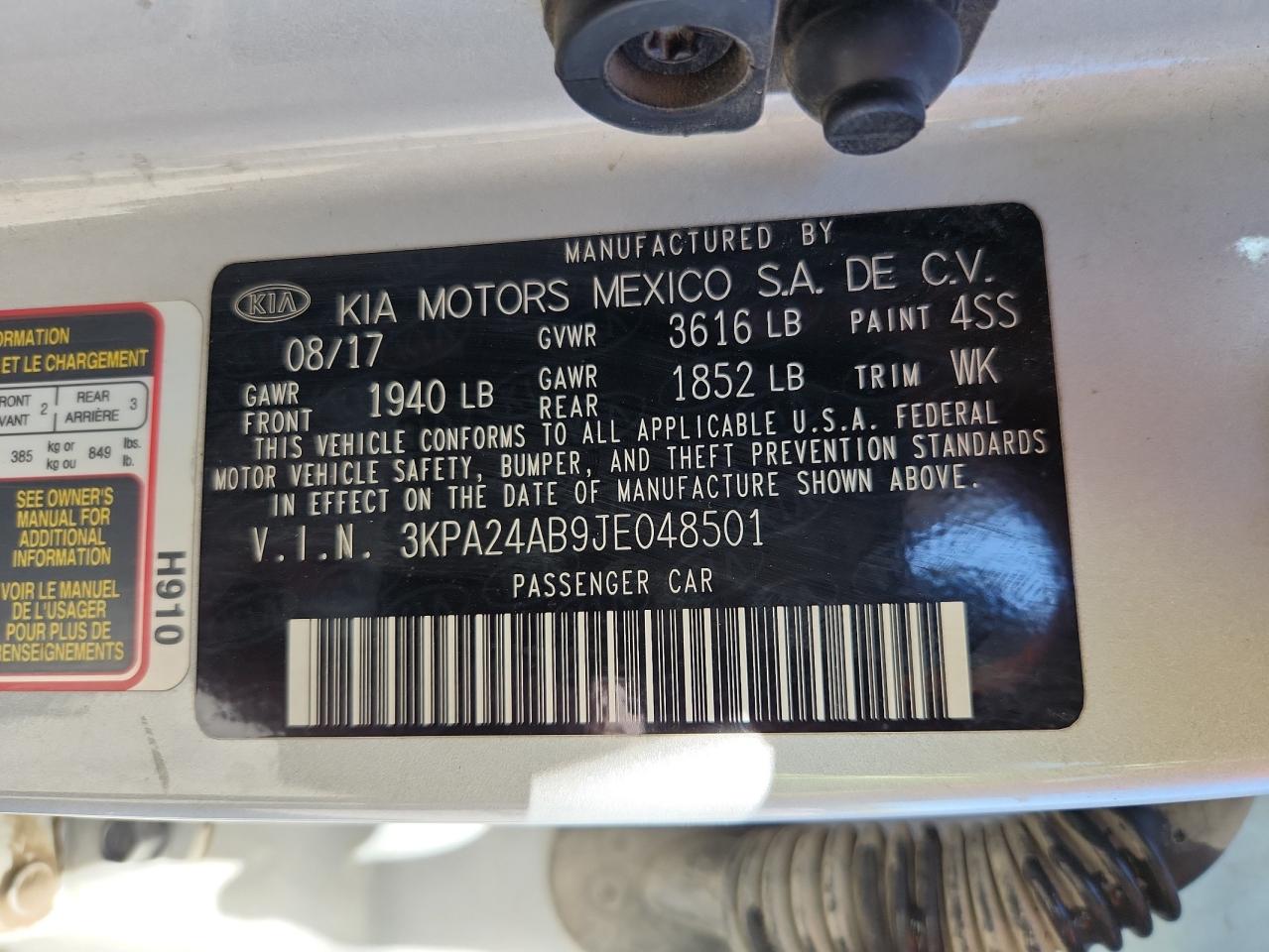 2018 Kia Rio Lx VIN: 3KPA24AB9JE048501 Lot: 85933395