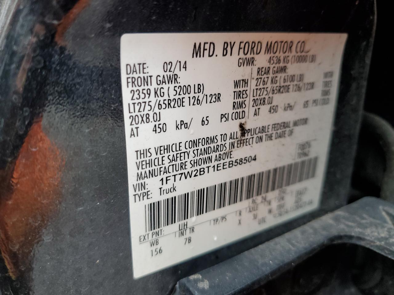 2014 Ford F250 Super Duty VIN: 1FT7W2BT1EEB58504 Lot: 82305075