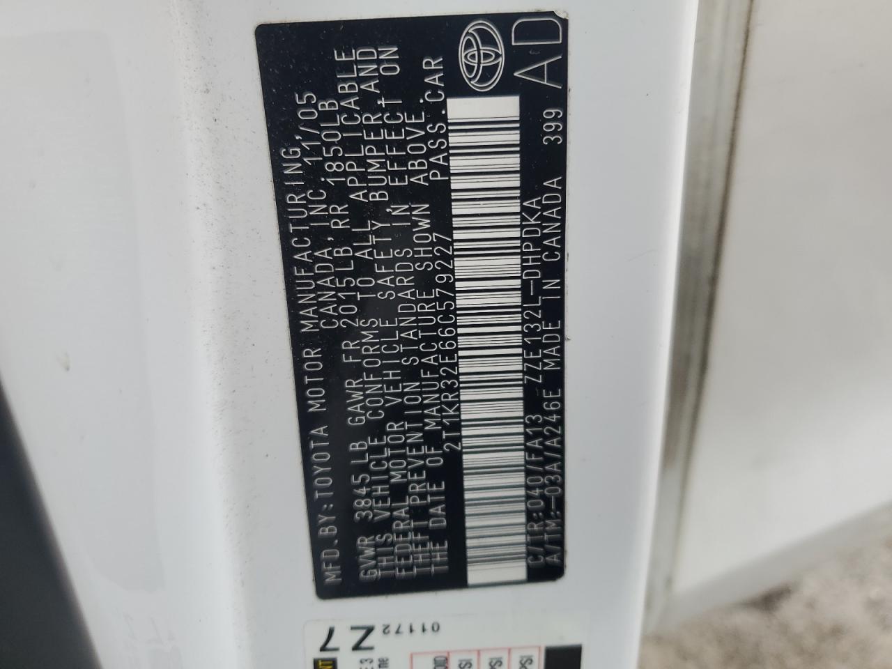 2006 Toyota Corolla Matrix Xr VIN: 2T1KR32E66C579227 Lot: 85141295