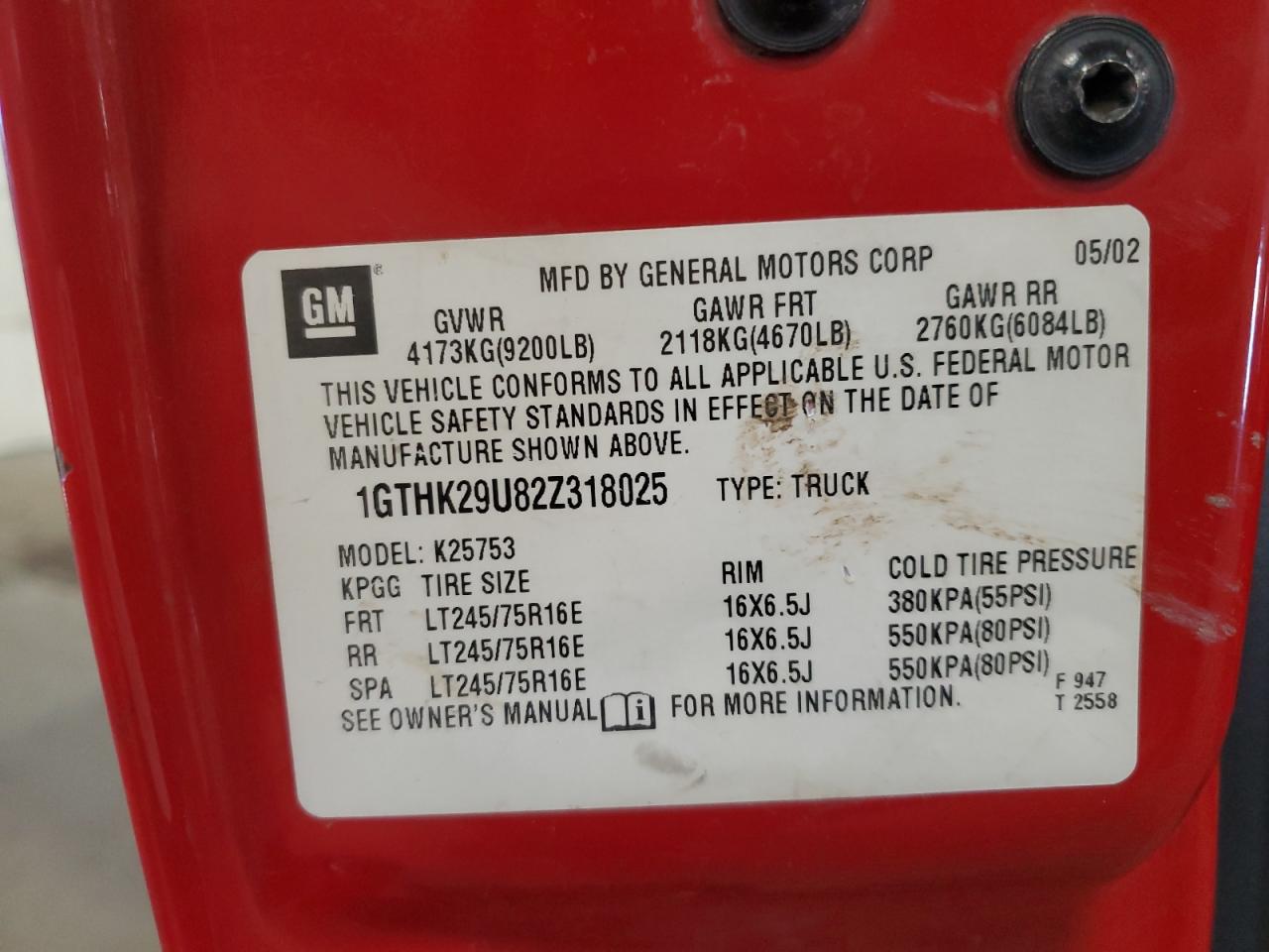 2002 GMC Sierra K2500 Heavy Duty VIN: 1GTHK29U82Z318025 Lot: 85716475