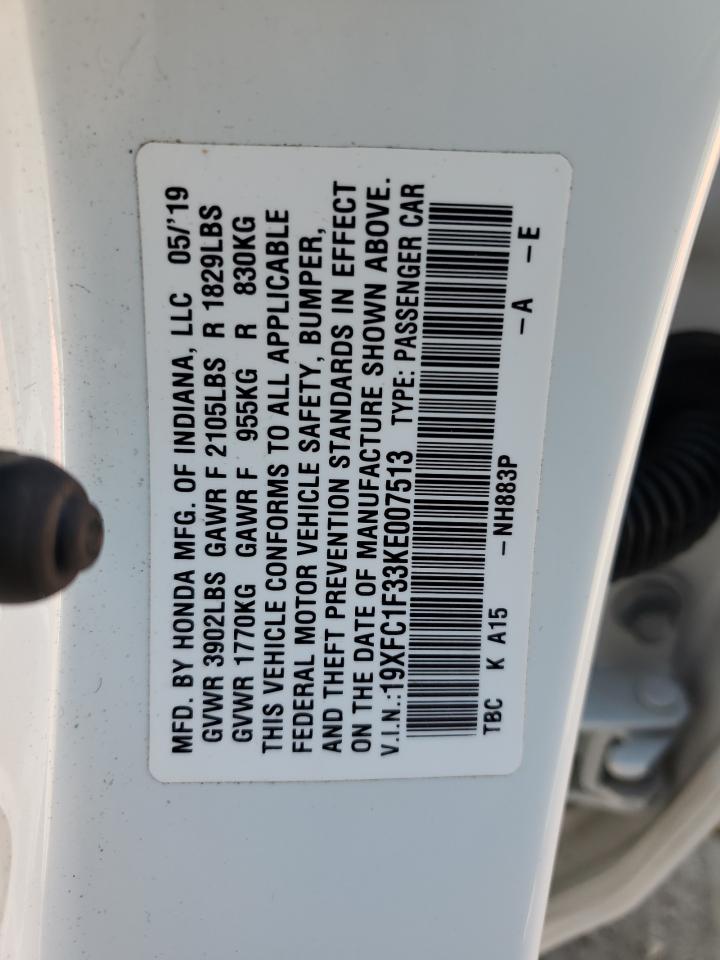 2019 Honda Civic Ex VIN: 19XFC1F33KE007513 Lot: 85060835