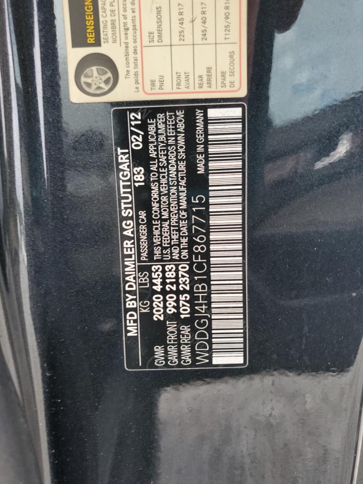 2012 Mercedes-Benz C 250 VIN: WDDGJ4HB1CF867715 Lot: 85527185