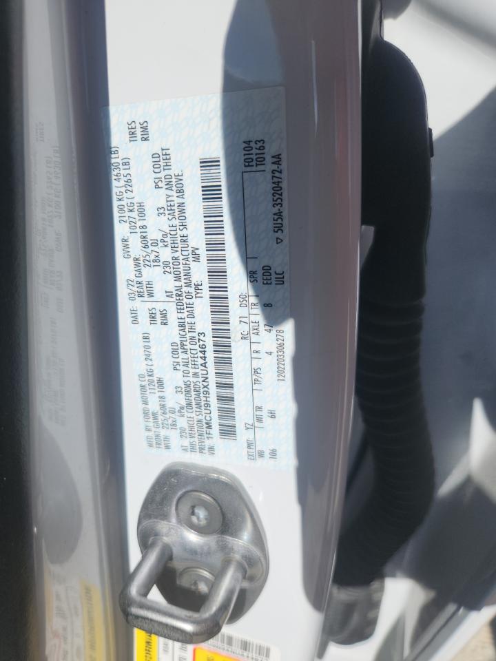 2022 Ford Escape Sel VIN: 1FMCU9H9XNUA44673 Lot: 90216065