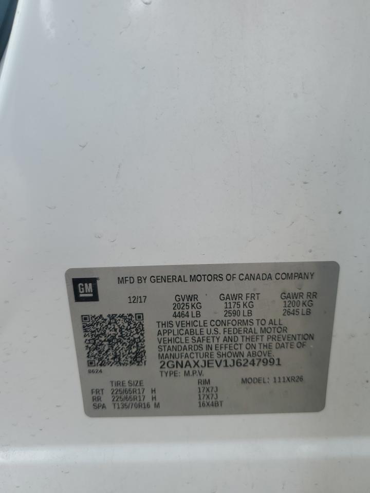 2018 Chevrolet Equinox Lt VIN: 2GNAXJEV1J6247991 Lot: 85527415