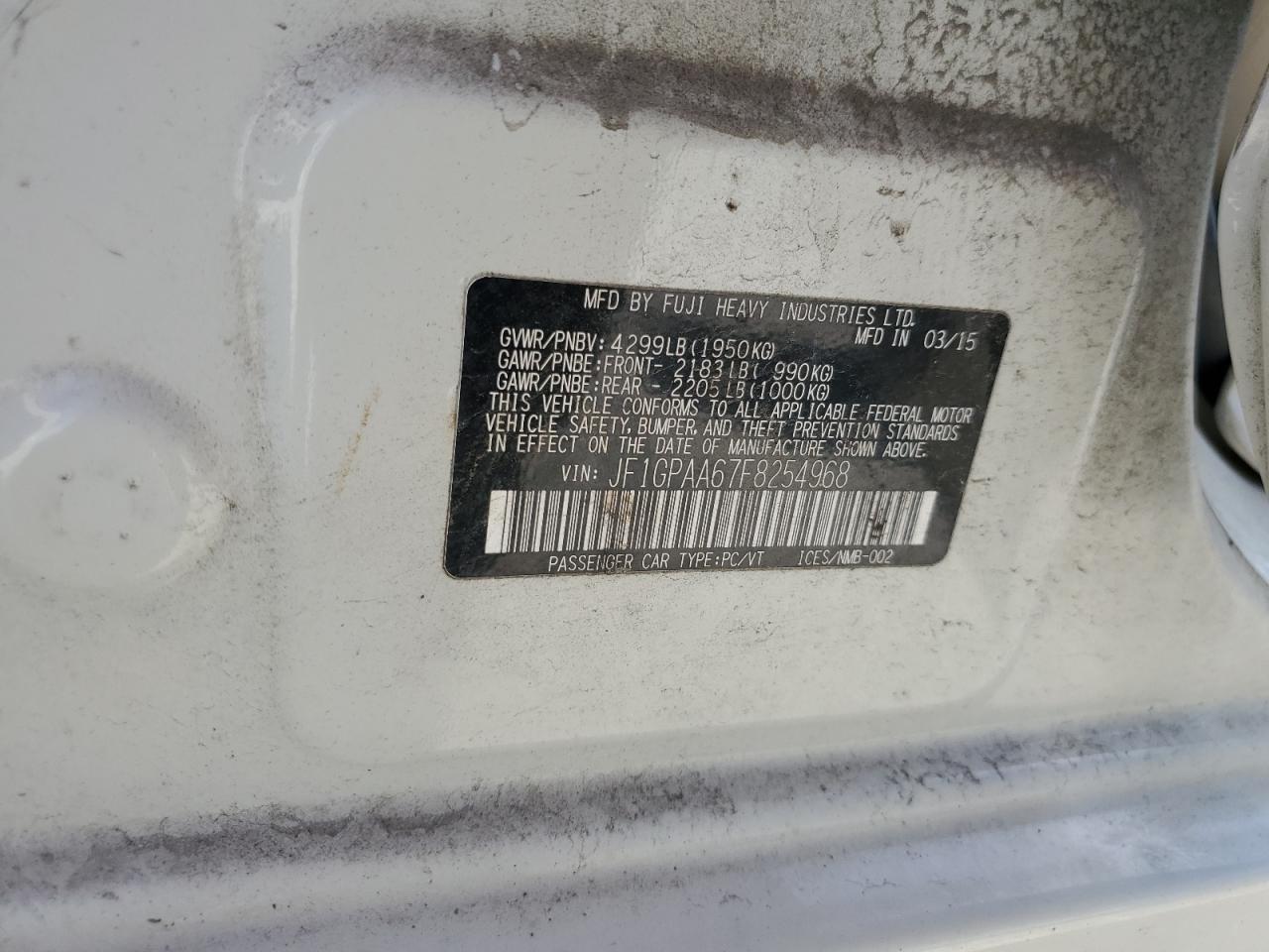 2015 Subaru Impreza VIN: JF1GPAA67F8254968 Lot: 84285915