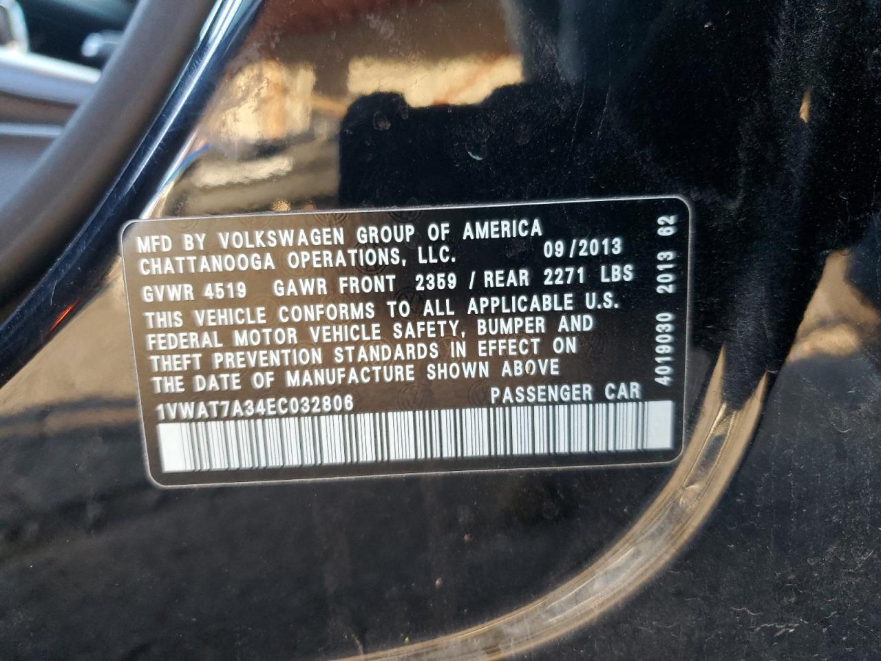 2014 Volkswagen Passat S VIN: 1VWAT7A34EC032806 Lot: 84920495