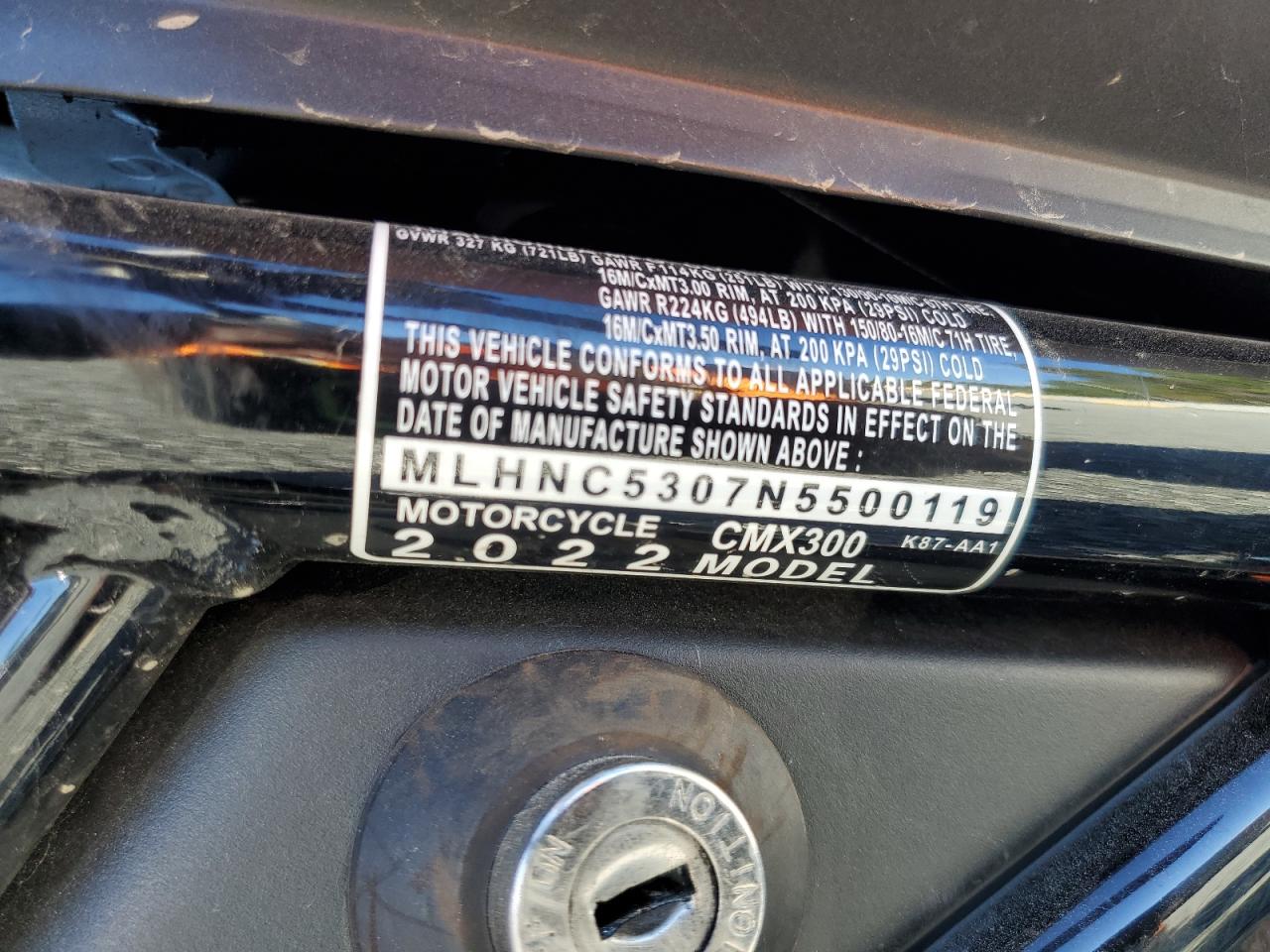 2022 Honda Cmx300 VIN: MLHNC5307N5500119 Lot: 82482085
