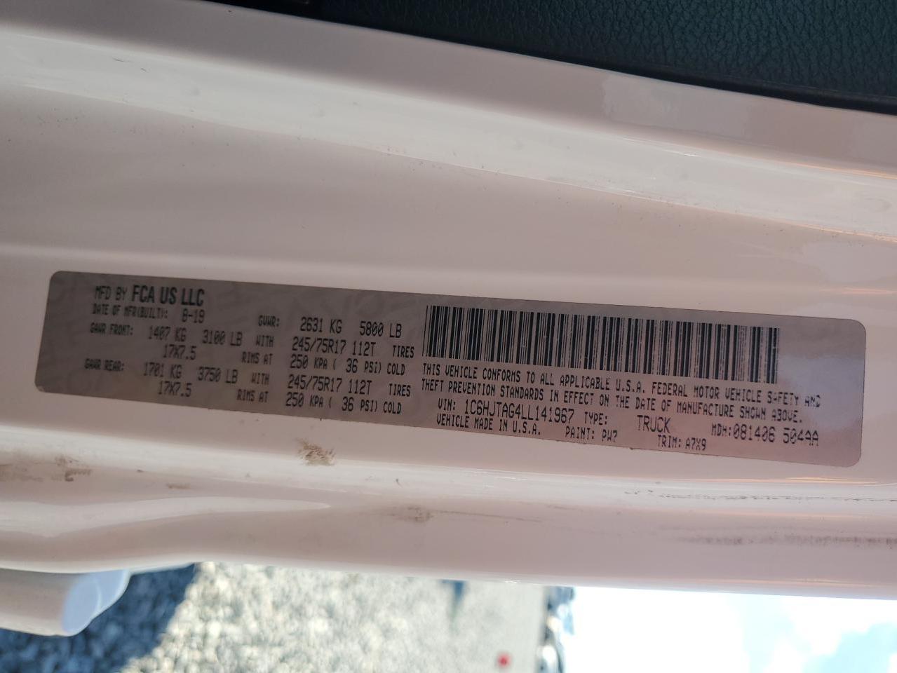 2020 Jeep Gladiator Sport VIN: 1C6HJTAG4LL141967 Lot: 86211595