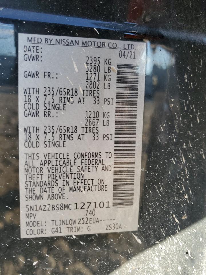 2021 Nissan Murano Sv VIN: 5N1AZ2BS8MC127101 Lot: 86468615