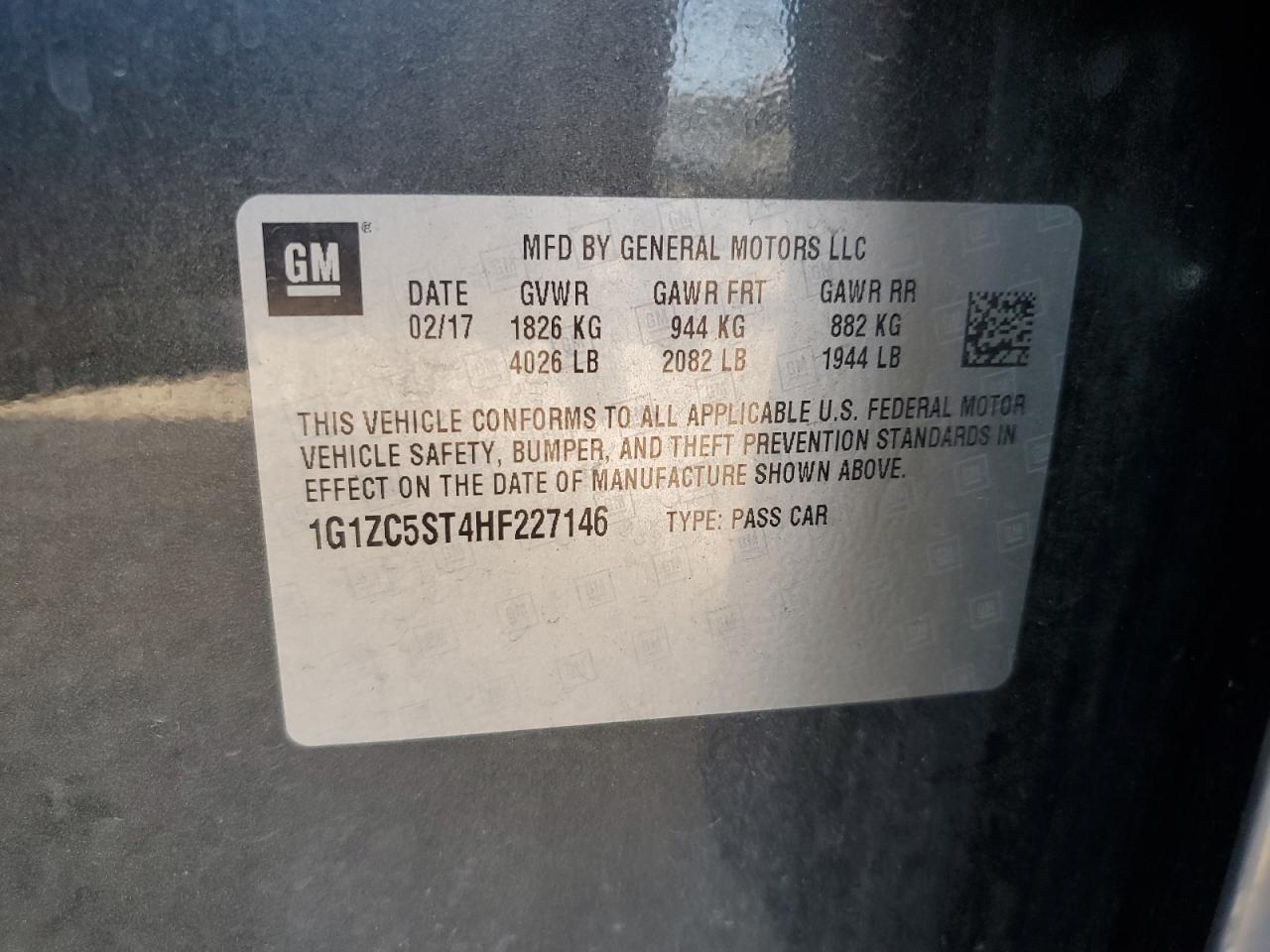 2017 Chevrolet Malibu Ls VIN: 1G1ZC5ST4HF227146 Lot: 84219385