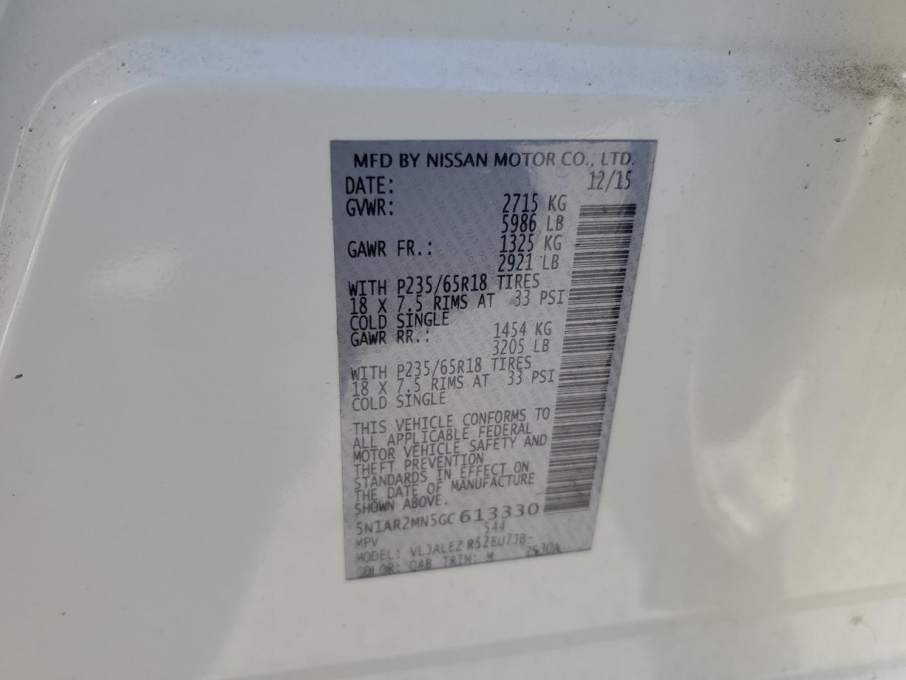 2016 Nissan Pathfinder S VIN: 5N1AR2MN5GC613330 Lot: 89525795