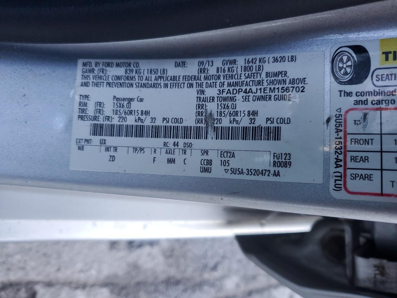 2014 Ford Fiesta S VIN: 3FADP4AJ1EM156702 Lot: 90903685