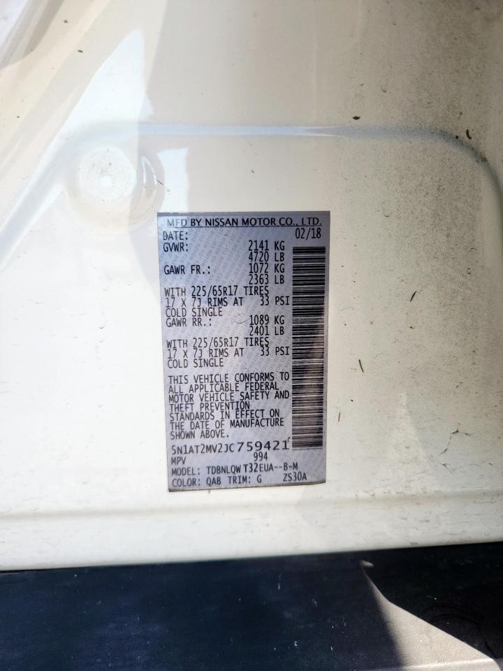 2018 Nissan Rogue S VIN: 5N1AT2MV2JC759421 Lot: 85581295