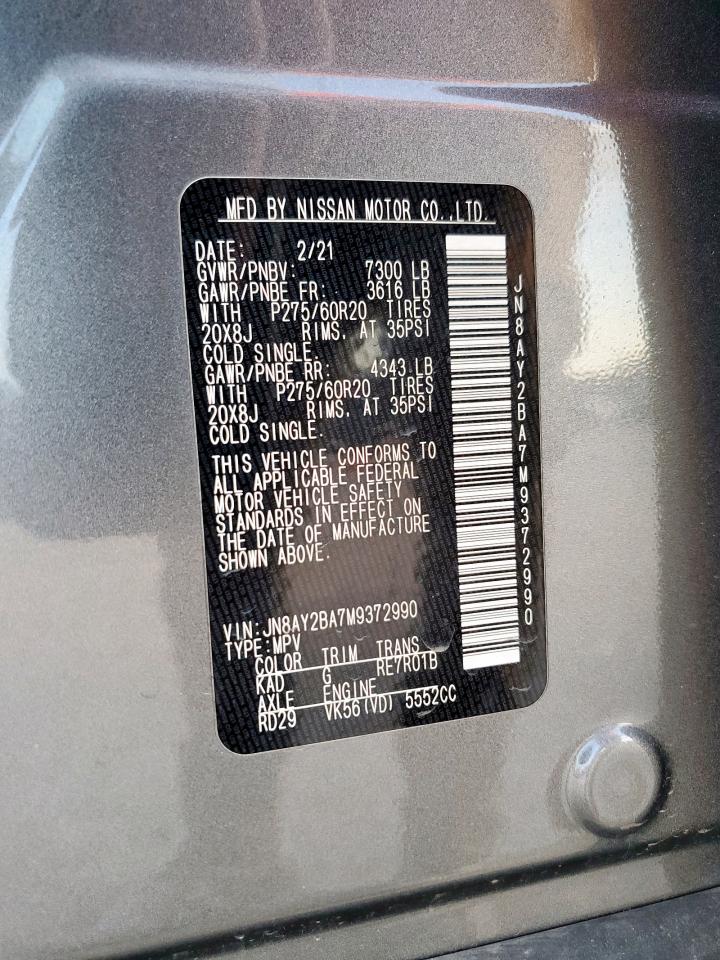 2021 Nissan Armada Sl VIN: JN8AY2BA7M9372990 Lot: 83870535