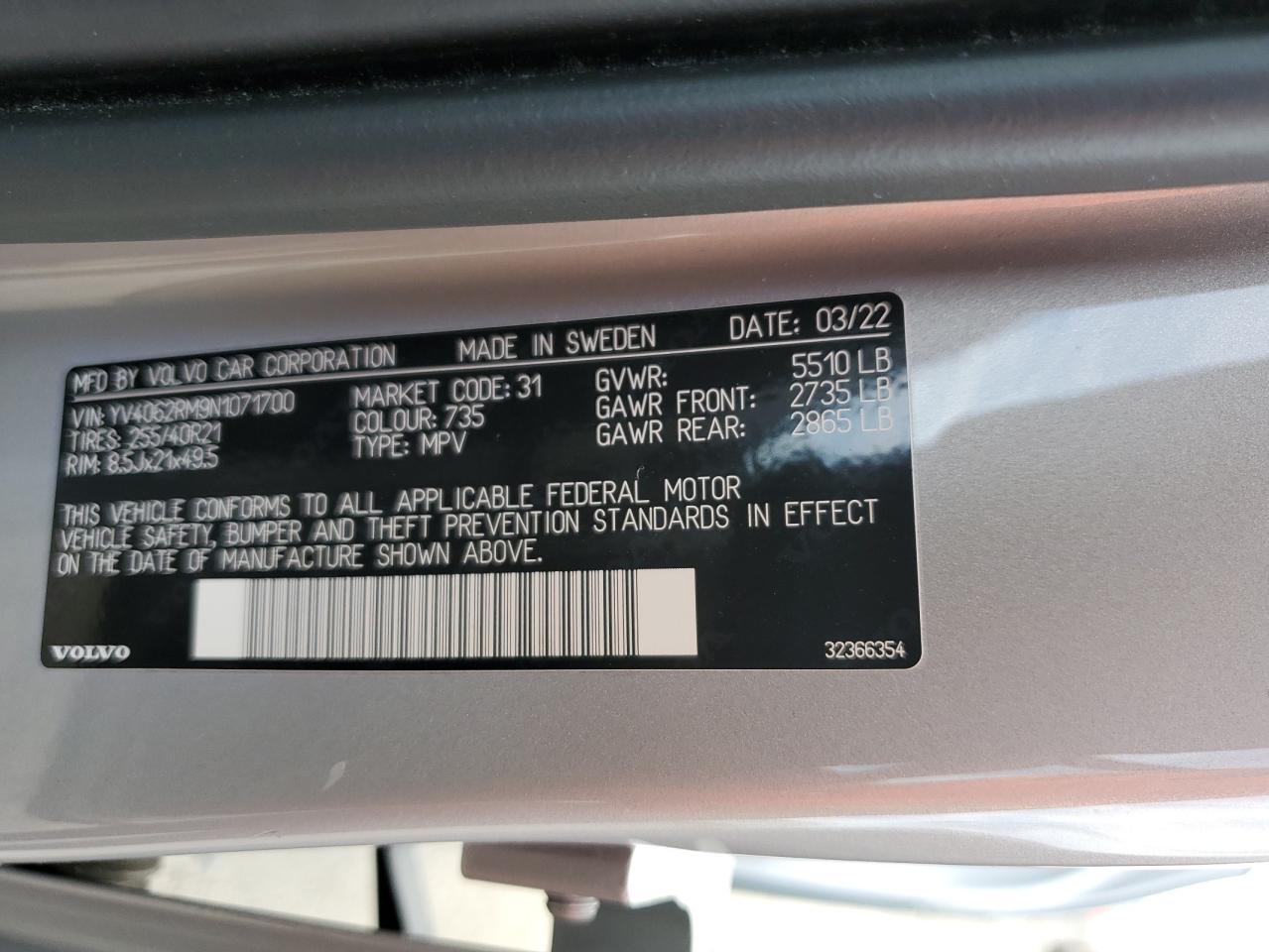 2022 Volvo Xc60 B6 R-Design VIN: YV4062RM9N1071700 Lot: 81974385