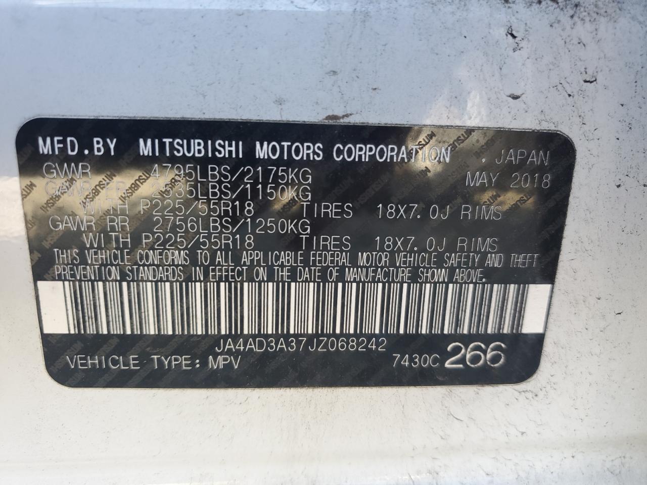 2018 Mitsubishi Outlander Se VIN: JA4AD3A37JZ068242 Lot: 85687455