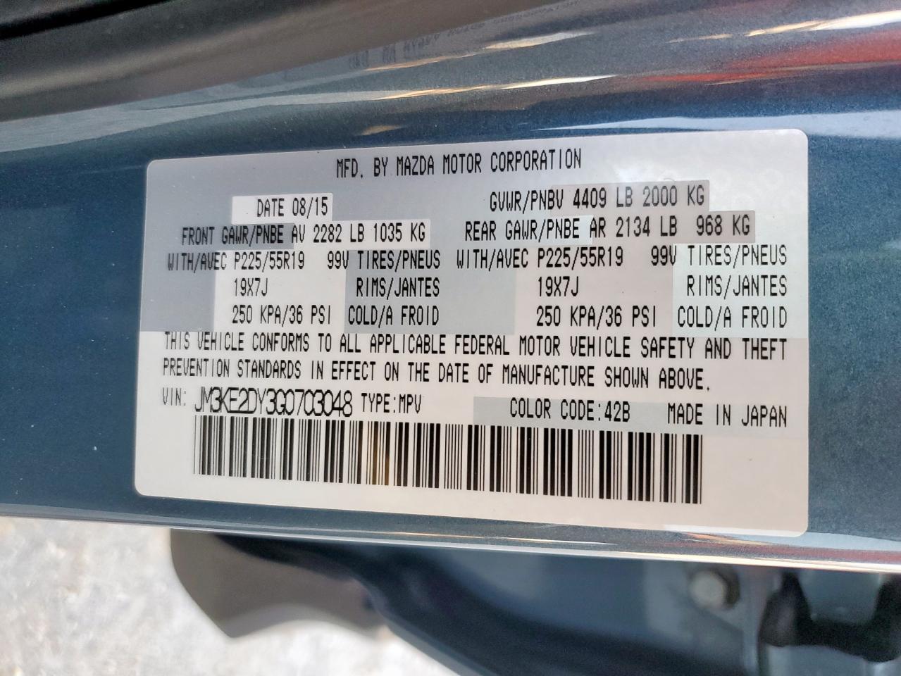 2016 Mazda Cx-5 Gt VIN: JM3KE2DY3G0703048 Lot: 85378725