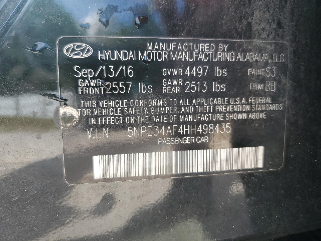 2017 Hyundai Sonata Sport VIN: 5NPE34AF4HH498435 Lot: 84917905