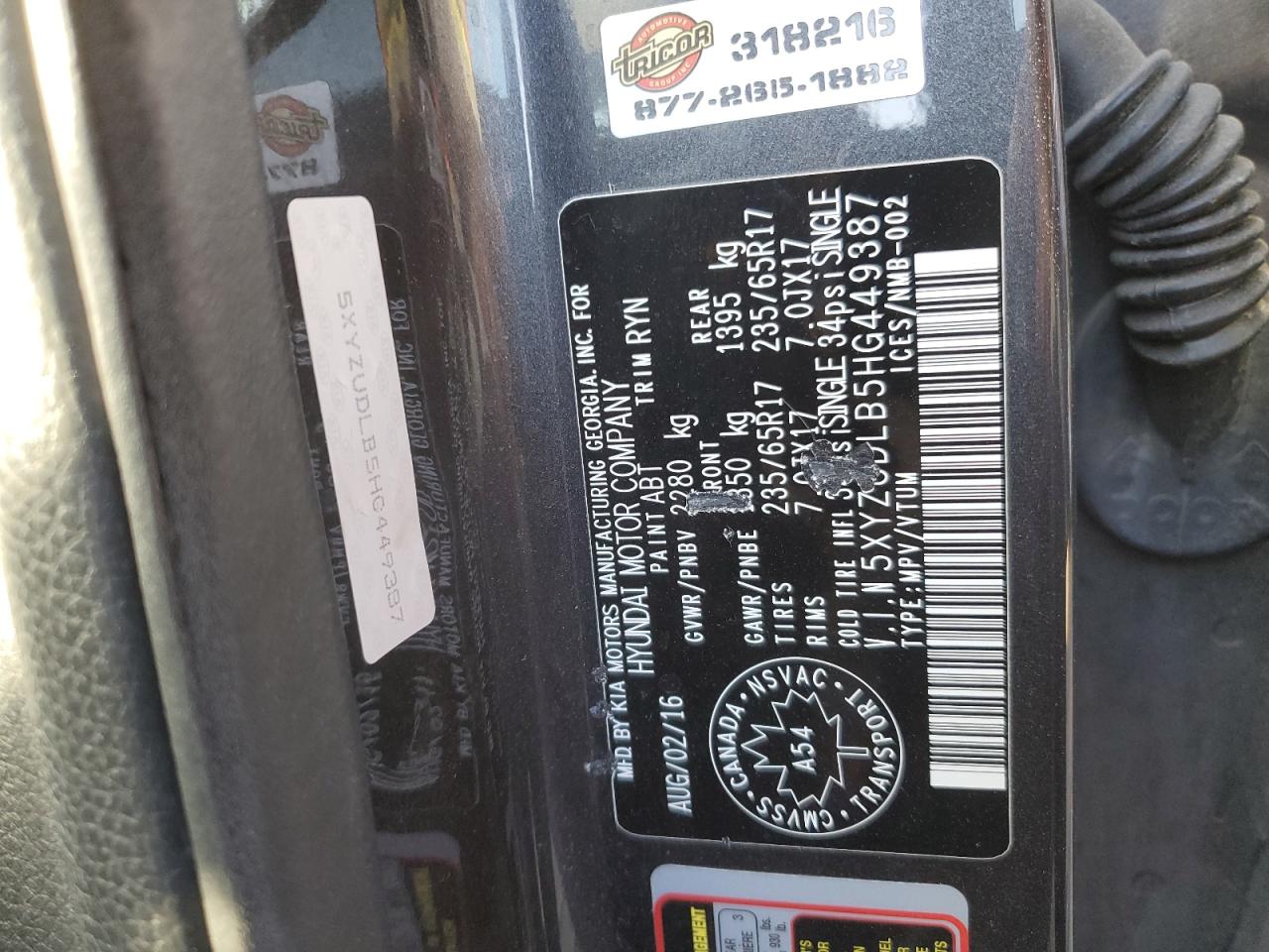 2017 Hyundai Santa Fe Sport VIN: 5XYZUDLB5HG449387 Lot: 80966025