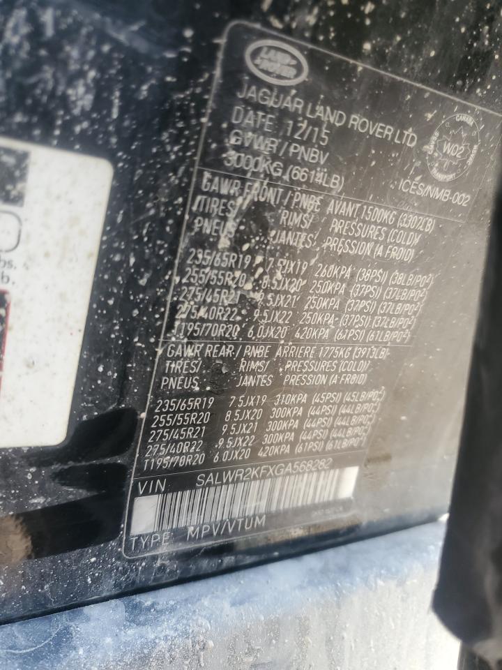 2016 Land Rover Range Rover Sport Hse VIN: SALWR2KFXGA568282 Lot: 85327755