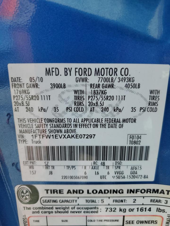 2010 Ford F150 Supercrew VIN: 1FTFW1EVXAKE07297 Lot: 81618175