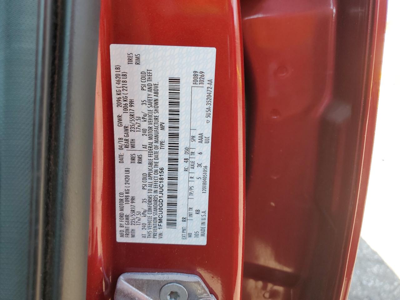 2018 Ford Escape Se VIN: 1FMCU0GD1JUC18156 Lot: 85705845