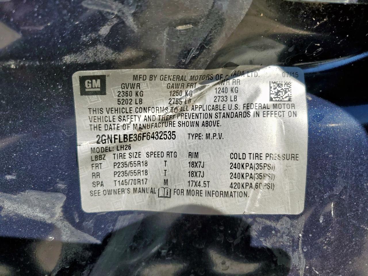 2015 Chevrolet Equinox Lt VIN: 2GNFLBE36F6432535 Lot: 90644705