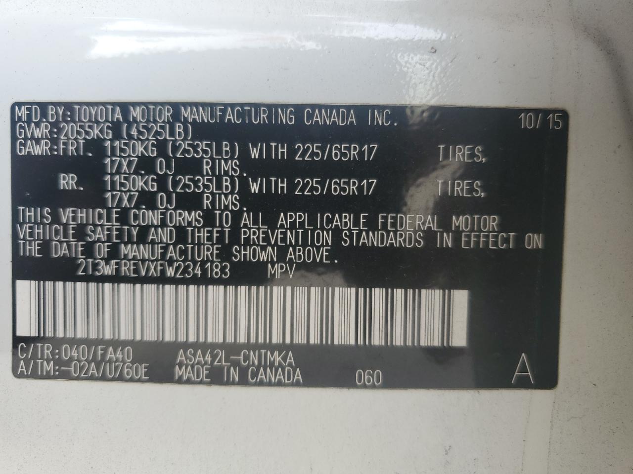 2015 Toyota Rav4 Xle VIN: 2T3WFREVXFW234183 Lot: 82418565