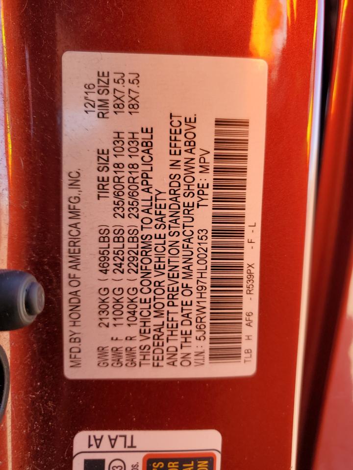 2017 Honda Cr-V Touring VIN: 5J6RW1H97HL002153 Lot: 89527465