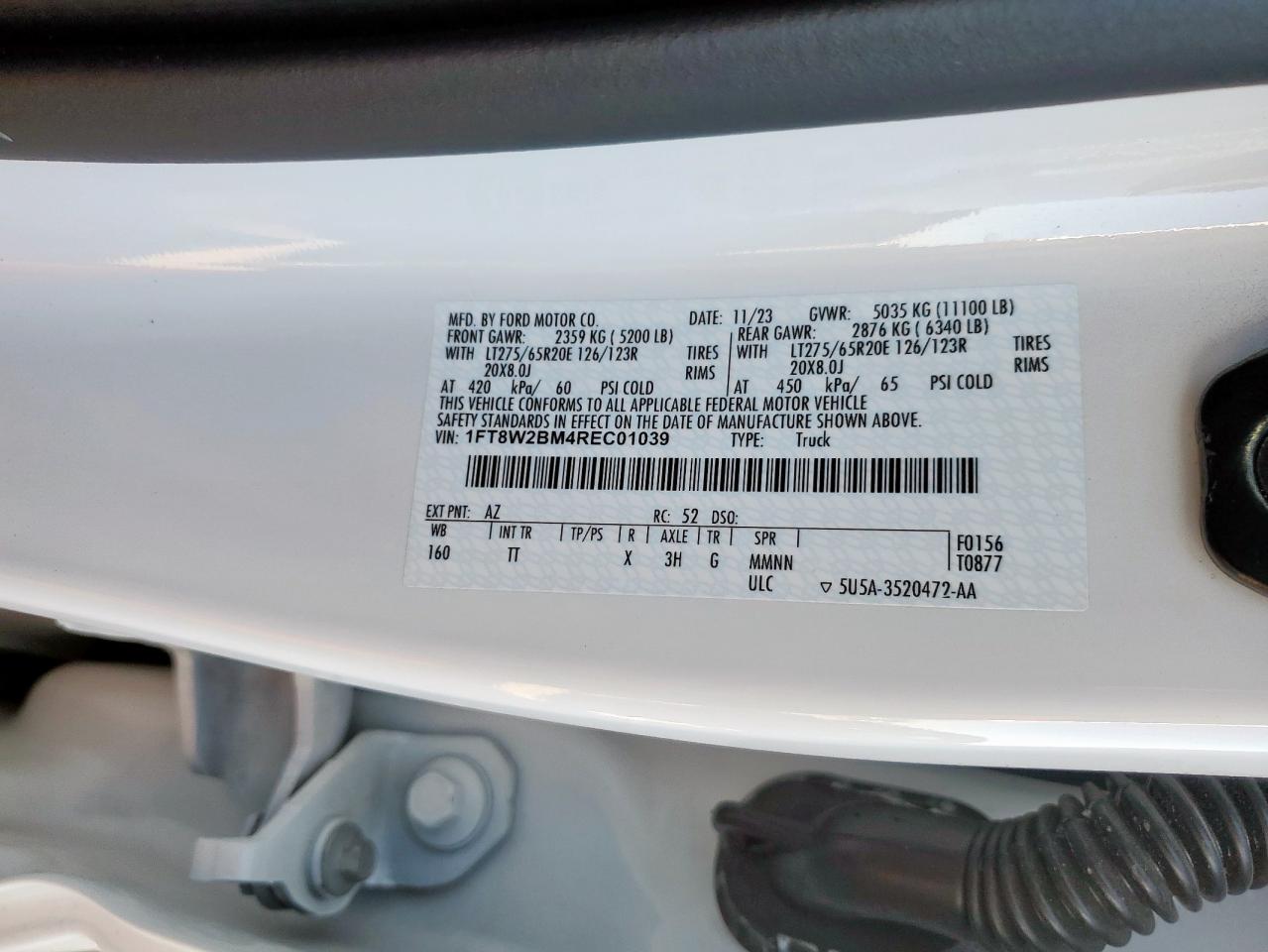 2024 Ford F250 Super Duty VIN: 1FT8W2BM4REC01039 Lot: 90714095