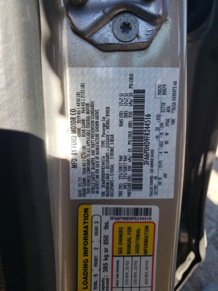 2015 Ford Fusion Se VIN: 3FA6P0HD9FR244516 Lot: 85886195