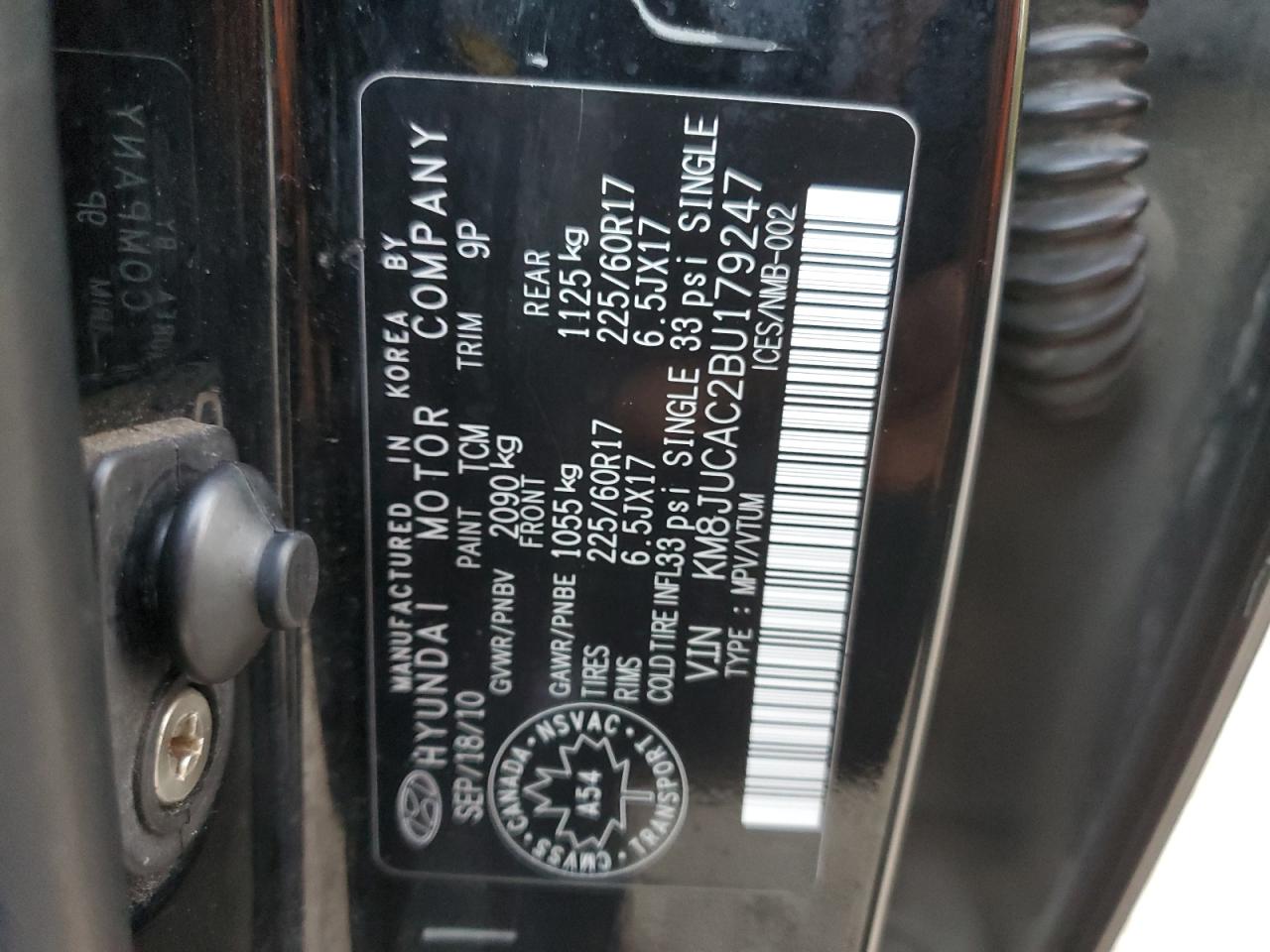 2011 Hyundai Tucson Gls VIN: KM8JUCAC2BU179247 Lot: 85089875