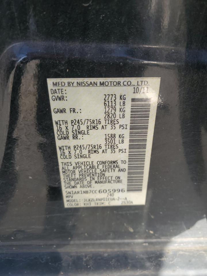 2012 Nissan Pathfinder S VIN: 5N1AR1NB7CC605996 Lot: 81867575