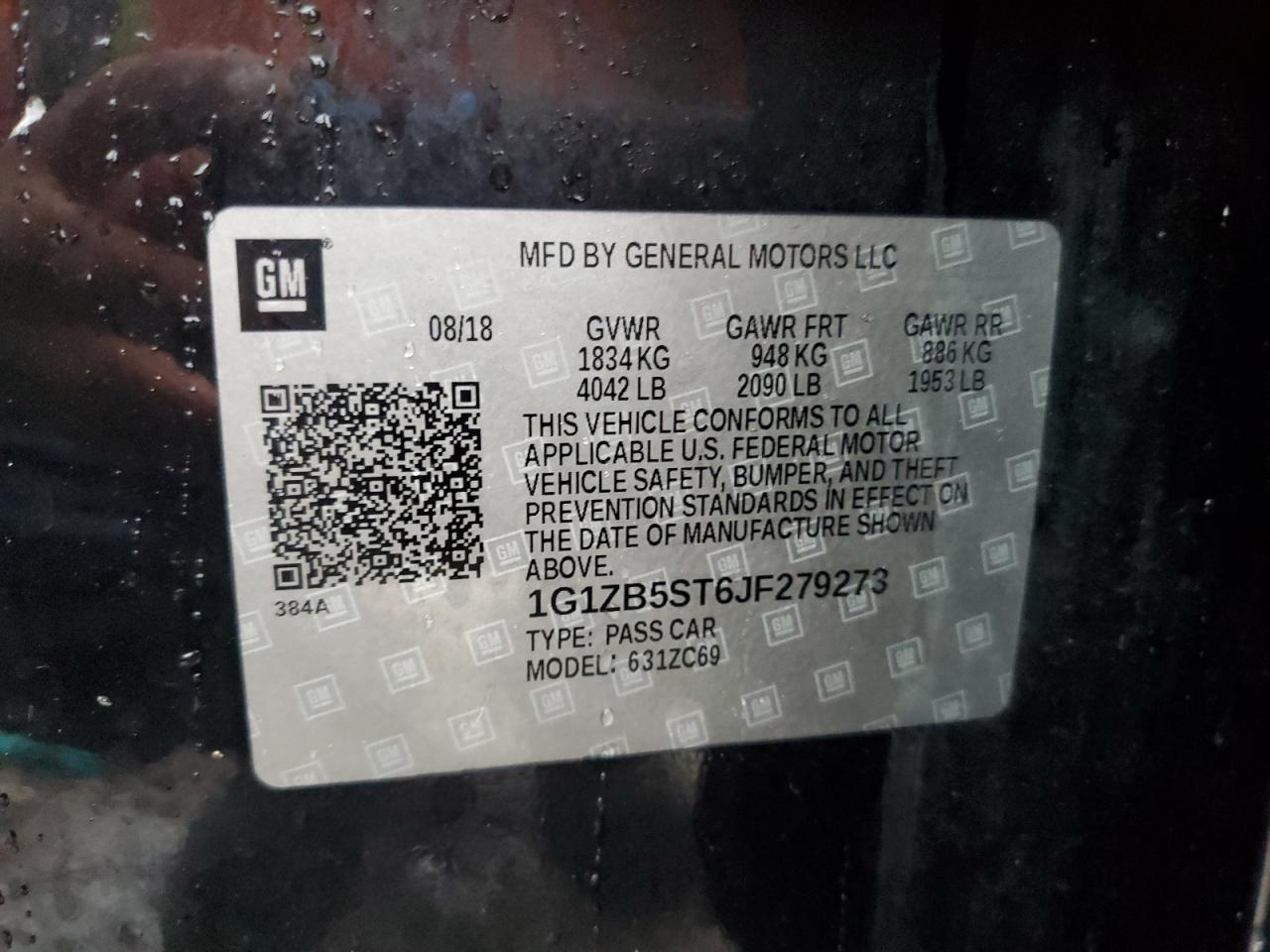 2018 Chevrolet Malibu Ls VIN: 1G1ZB5ST6JF279273 Lot: 85687775