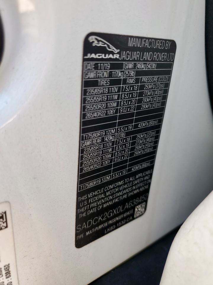 2020 Jaguar F-Pace Prestige VIN: SADCK2GX0LA638452 Lot: 82452275