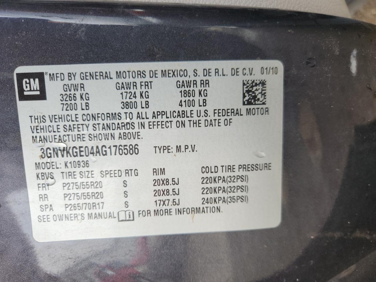 2010 Chevrolet Avalanche Ltz VIN: 3GNVKGE04AG176586 Lot: 90241615