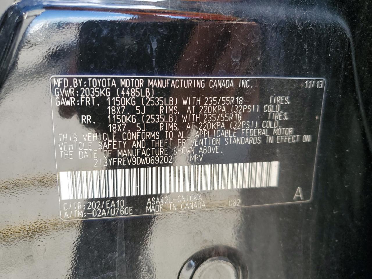 2013 Toyota Rav4 Limited VIN: 2T3YFREV9DW069202 Lot: 84656855