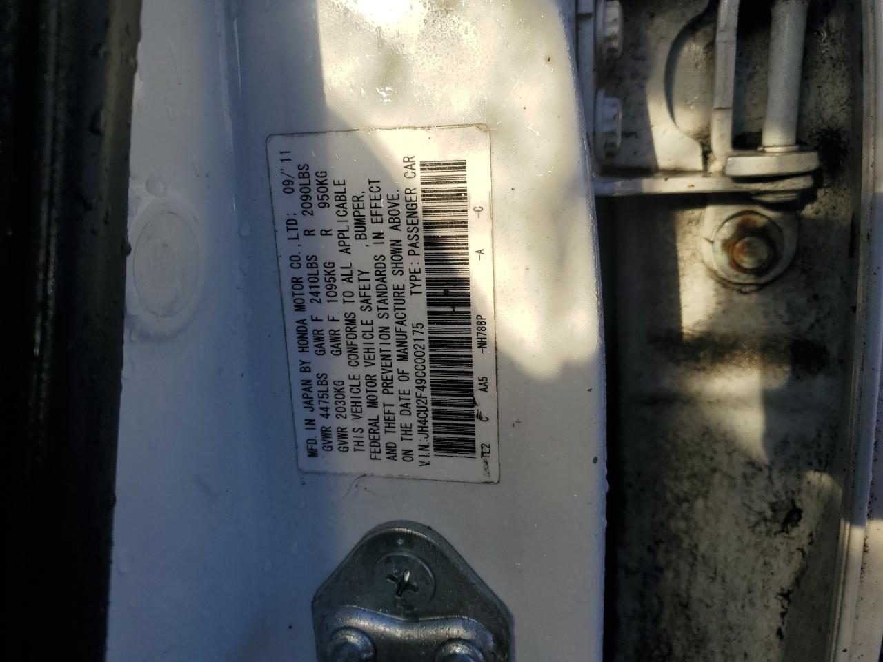 2012 Acura Tsx VIN: JH4CU2F49CC002175 Lot: 86799985