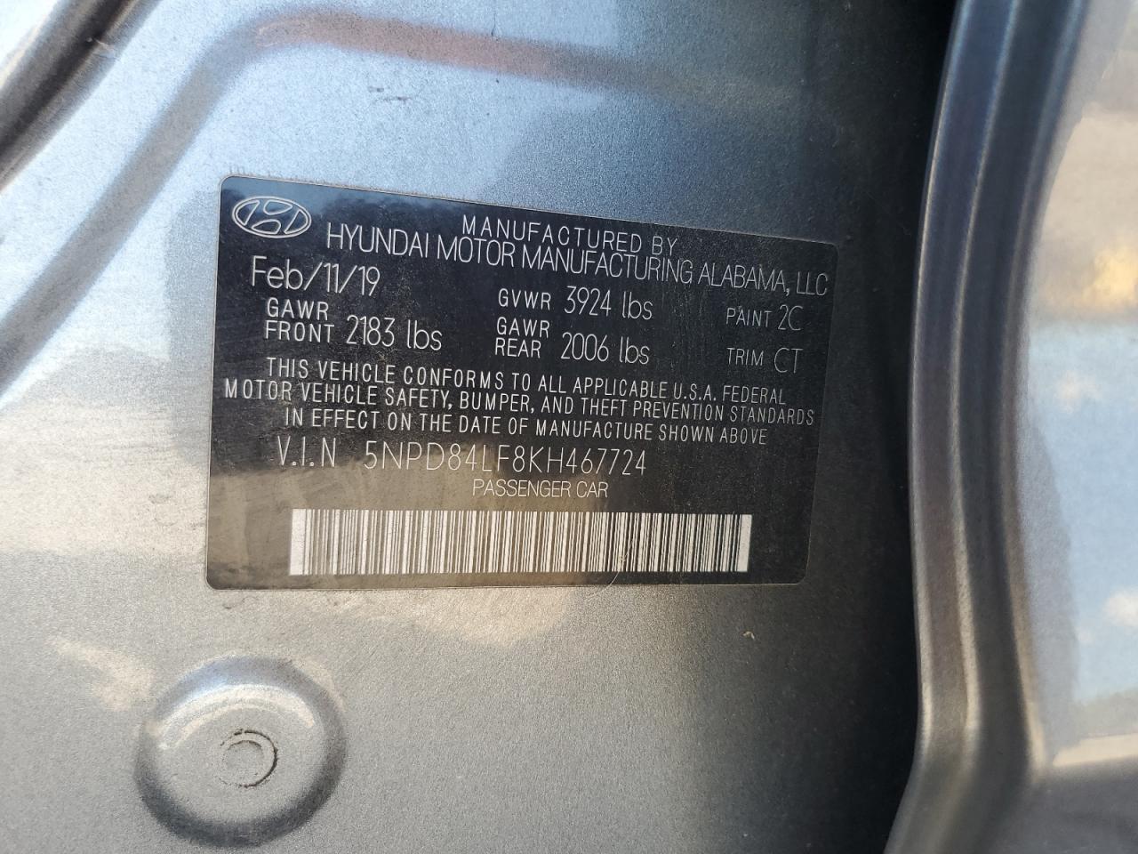 2019 Hyundai Elantra Sel VIN: 5NPD84LF8KH467724 Lot: 84776125