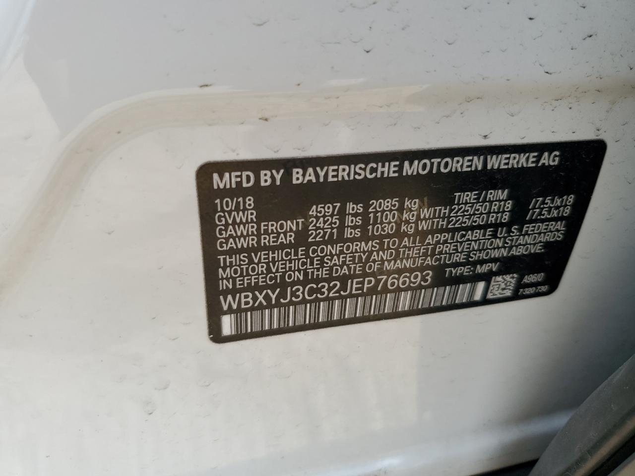 2018 BMW X2 Sdrive28I VIN: WBXYJ3C32JEP76693 Lot: 85193325