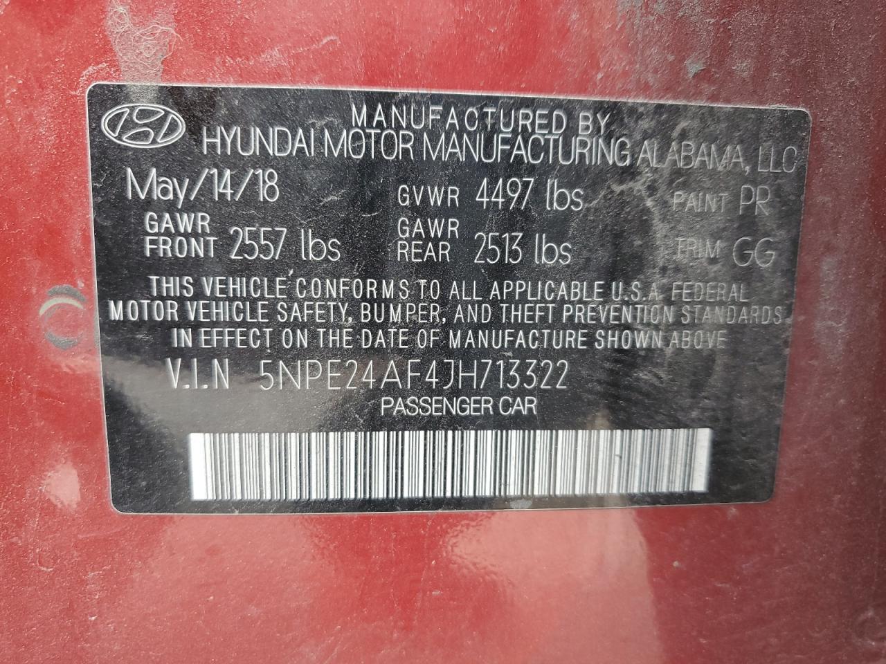 2018 Hyundai Sonata Se VIN: 5NPE24AF4JH713322 Lot: 86548695